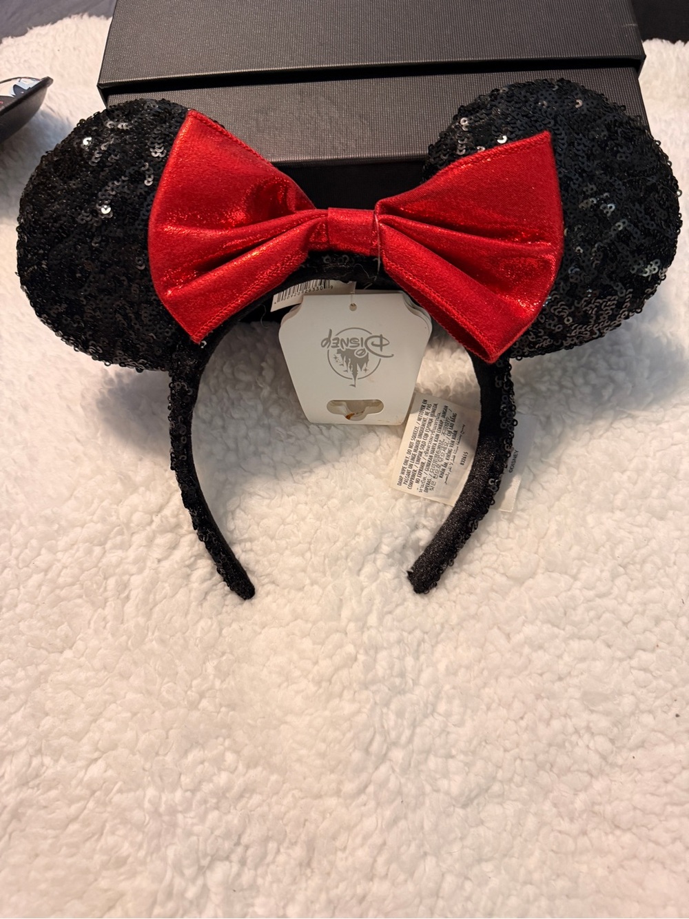 Disney Parks Black Sequin Minnie Mouse Ears Headband Red Bow NWT